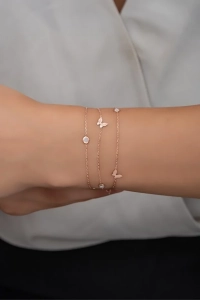 925 Ayar Gümüş 3 Sıra Zirkon Taşlı Kelebek Bileklik